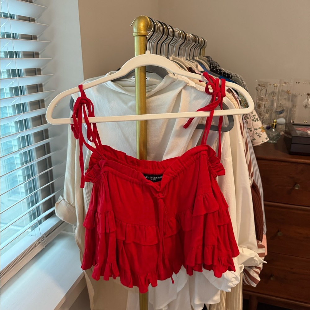Red Ruffled Tie Front Camisole